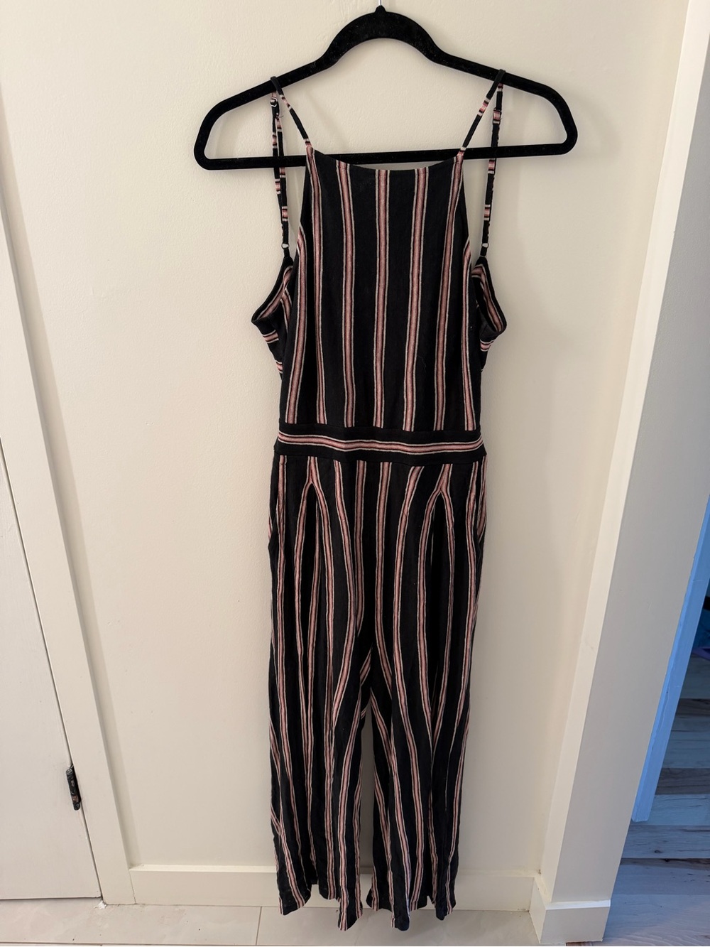 Joie Black and Pink Striped Linen Wide-Leg Jumpsuit